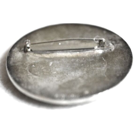 Unusual Alluring St. Justin Copper Tone Dimpled Silver Tone Black Accent Brooch - Picture 2 of 3